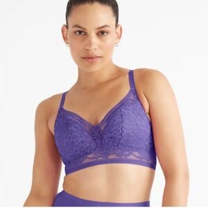 Knix Longline Wireless Bra Lace Bustier Medium Periwinkle Purple Adjustable New